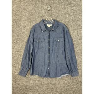 Duke Haband Shirt Mens Large Denim Pearl Snap Western Blue Long Sleeve Cowboy